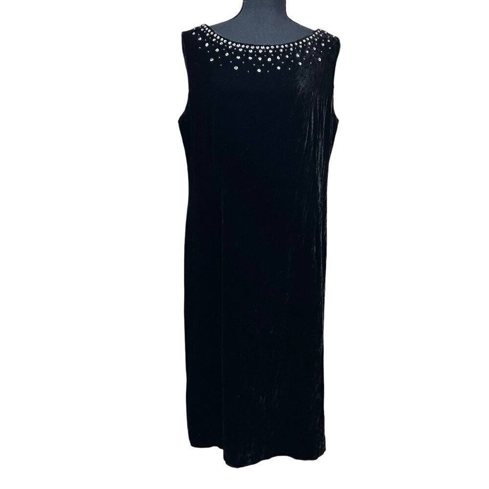 Rochas Paris Black Silk Velvet Jewel Neckline Sleeveless Dress EU 42, US 6